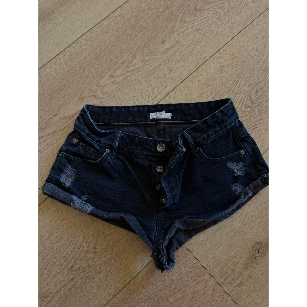 Roxy Womens Distressed Button Fly Denim Shorts Dark Wash Low Rise Size 24